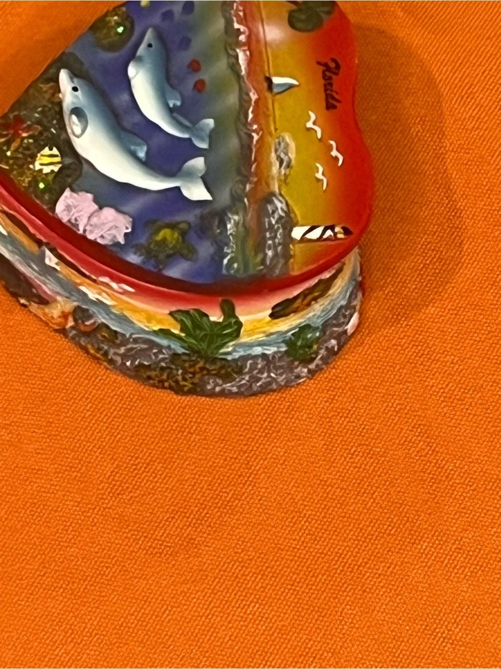 Florida Heart Shaped Trinket Box with Dolphins
